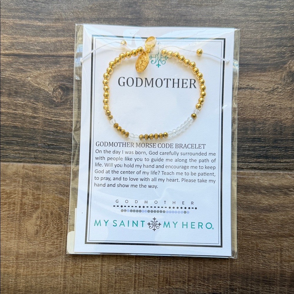 Godmother Gold Beaded Adjustable Bracelet with Charms by My Saint My Hero NWT
